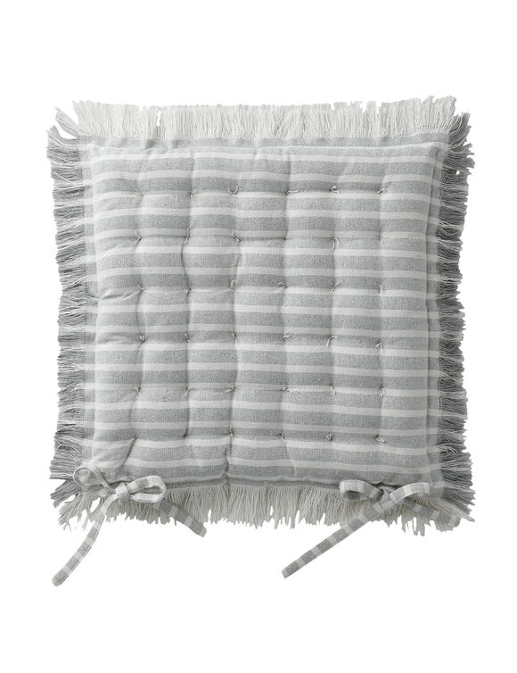 Galette de chaise carr&eacute;e ray&eacute;e &agrave; franges - lot de 2 (gris perle)