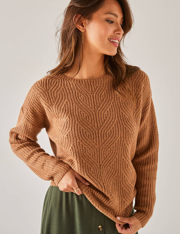 Pull spécial petites, maille perlée (taupe)