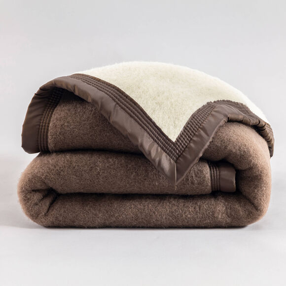 Couverture bicolore pure laine 800 g/m&sup2; (chocolat)