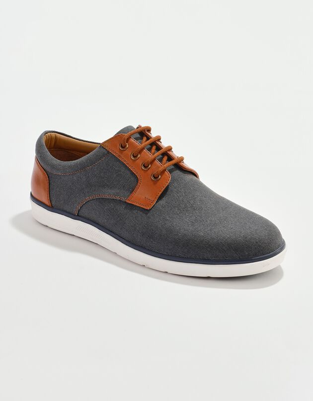 Derbies lacés bi-matière toile et cuir (marine)