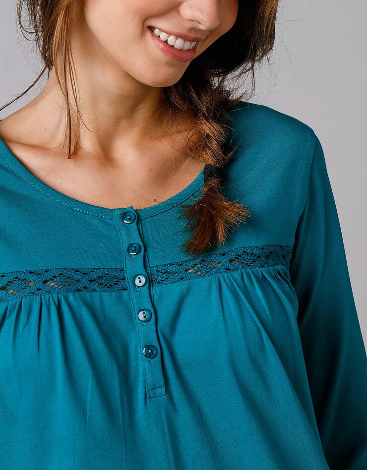Chemise de nuit longue manches longues unie (émeraude)