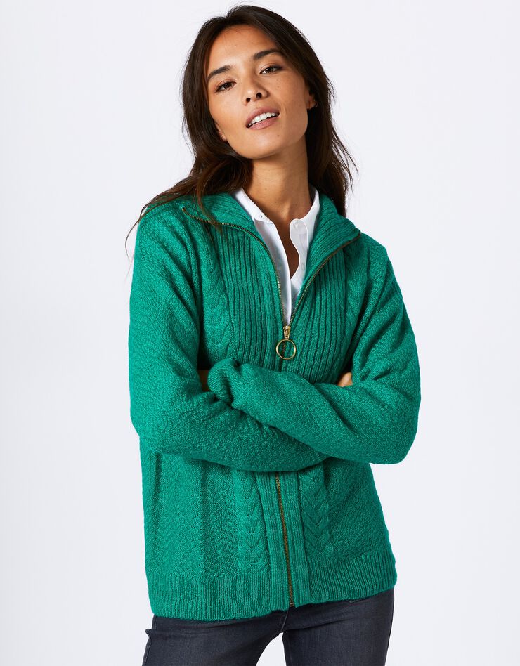 Gilet camionneur zippé maille torsadée (vert) Gilet camionneur zippé maille torsadée (vert)