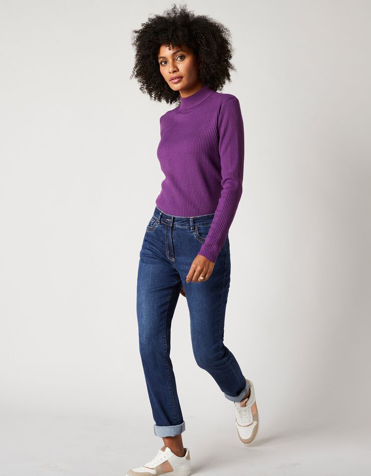 Pull col montant court, maille côtelée (violet) Pull col montant court, maille côtelée (violet)