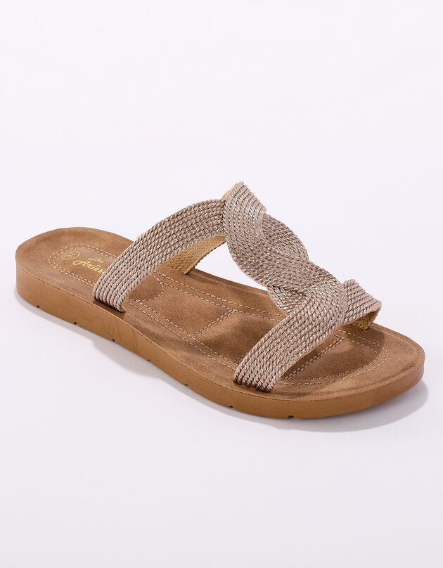 Mules plates tressées fantaisie (rose dore)