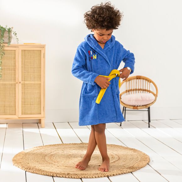 Peignoir de bain enfant Pin-pon à capuche éponge coton - 340g/m2 (bleu dur)