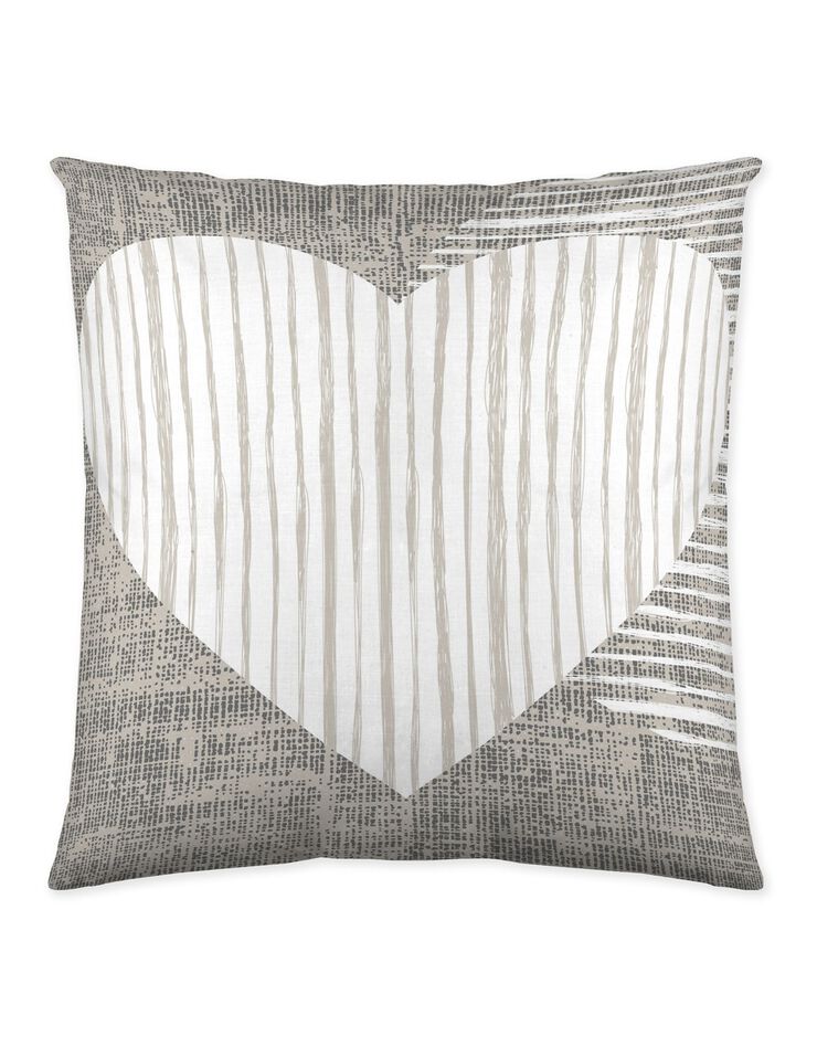 Linge de lit coeurs coton (écru / gris)