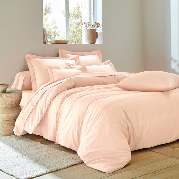 Linge de lit uni coton  (rose poudr&eacute;)