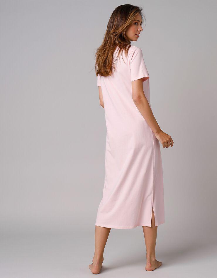 Chemise de nuit longue manches courtes unie (rose) Chemise de nuit longue manches courtes unie (rose)