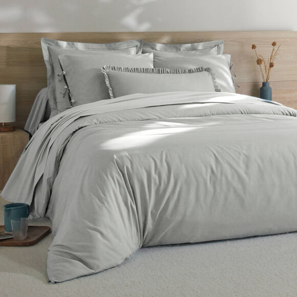 Linge de lit uni - percale de coton 72 fils/cm&sup2; (gris perle)