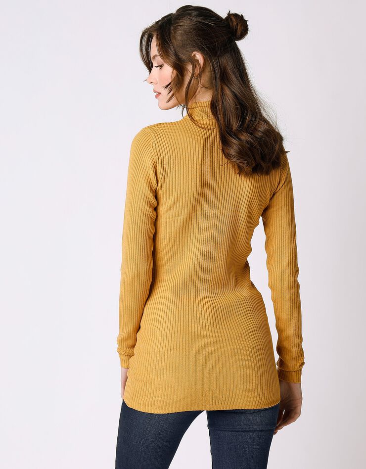 Pull col montant long, maille côtelée (miel) Pull col montant long, maille côtelée (miel)