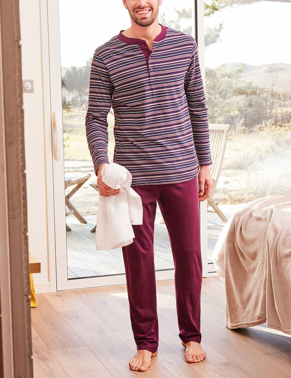Pyjama ray&eacute; col tunisien (bordeaux)
