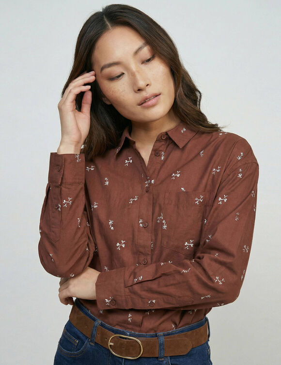 Chemise ample imprim&eacute; minimaliste (marron / &eacute;cru)