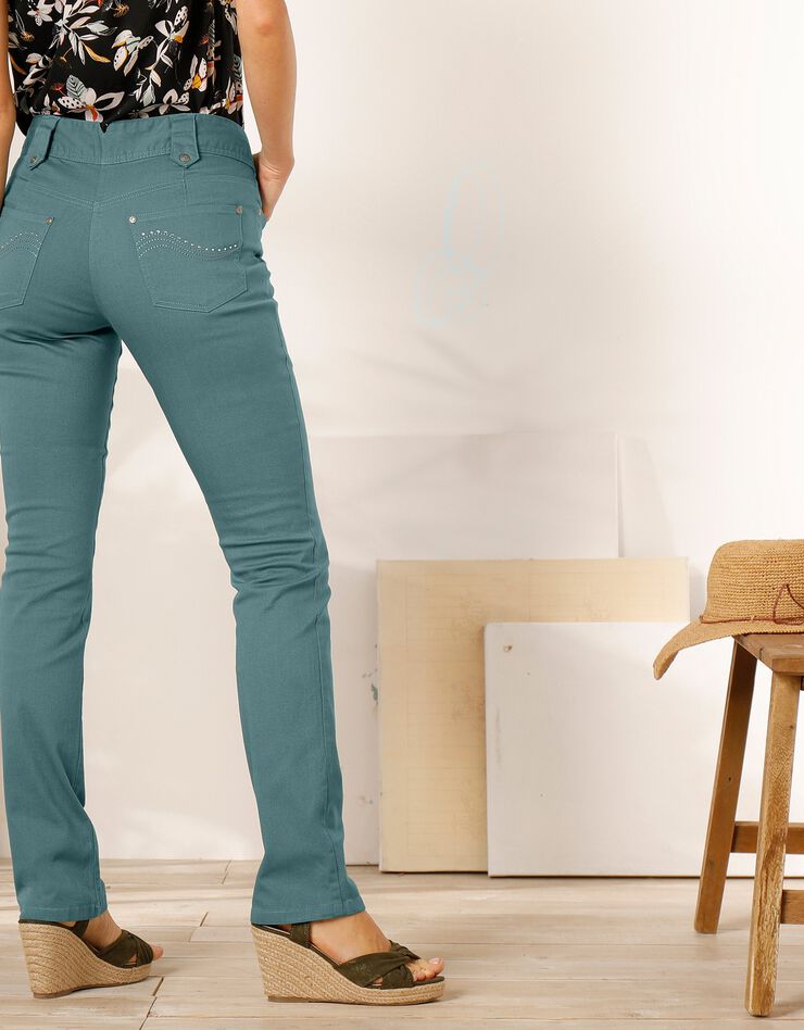 Pantalon droit taille haute effet denim - petite stature (vert grisé)