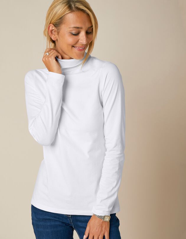 Sous-pull col roulé coton stretch uni (blanc cassé)