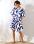 Robe boutonnée imprimée, col tunisien (bleu)