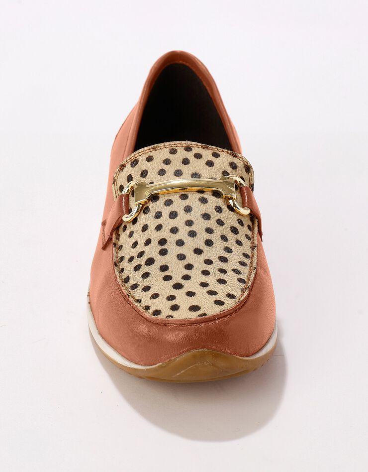Mocassins compensés cuir souple largeur confort - caramel/imprimé léopard (caramel) Mocassins compensés cuir souple largeur confort - caramel/imprimé léopard (caramel)