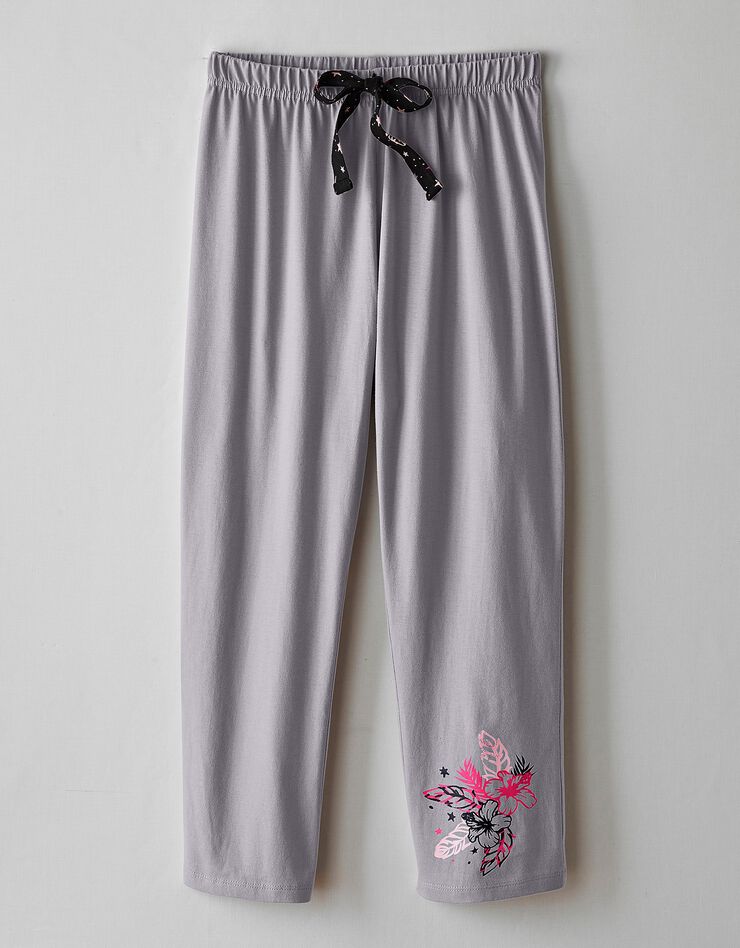 Pantacourt pyjama uni motifs placés "plumes" (gris) Pantacourt pyjama uni motifs placés "plumes" (gris)