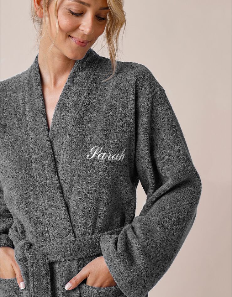 Peignoir mixte adulte uni coton éponge bouclette col kimono personnalisé (anthracite) Peignoir mixte adulte uni coton éponge bouclette col kimono personnalisé (anthracite)