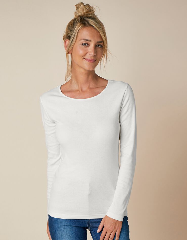 Tee-shirt uni manches longues jersey coton bio (blanc cassé) Tee-shirt uni manches longues jersey coton bio (blanc cassé)