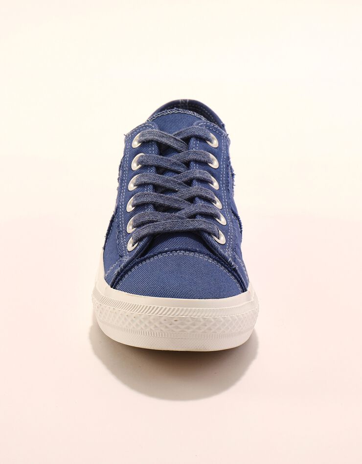 Tennis lacées en toile délavée à surpiqûres (bleu)