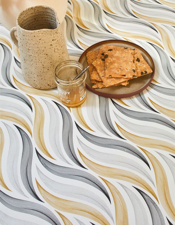 Nappe toile cirée imprimé Vague (blanc / gris)