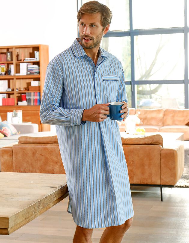 Liquette pyjama rayures - popeline coton (bleu ciel)