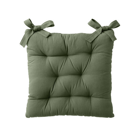 Galette de chaise carr&eacute;e unie coton bachette - lot de 2 (vert)