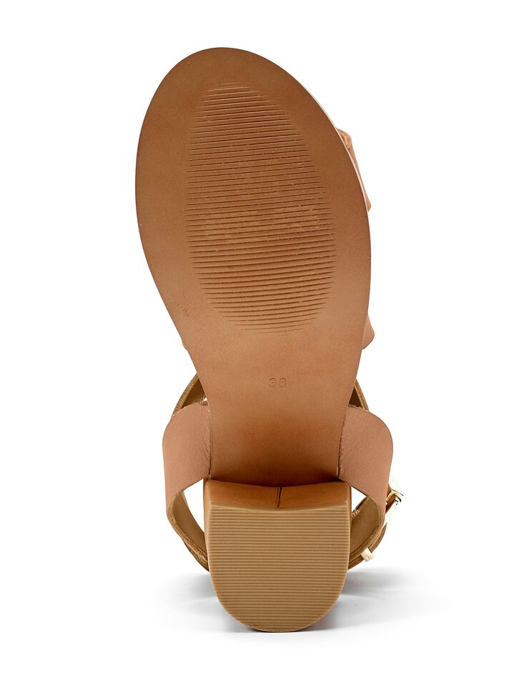 Sandales à talons éco-conçues en cuir naturel brides croisées (caramel)