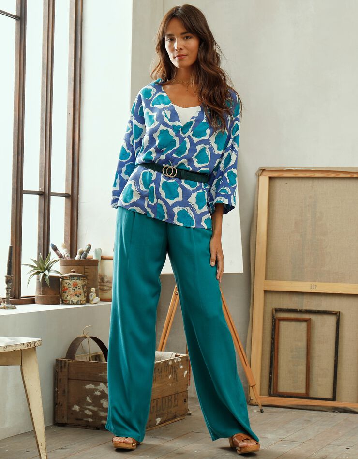 Pantalon fluide uni, collection "Odette Lepeltier" (vert) Pantalon fluide uni, collection "Odette Lepeltier" (vert)