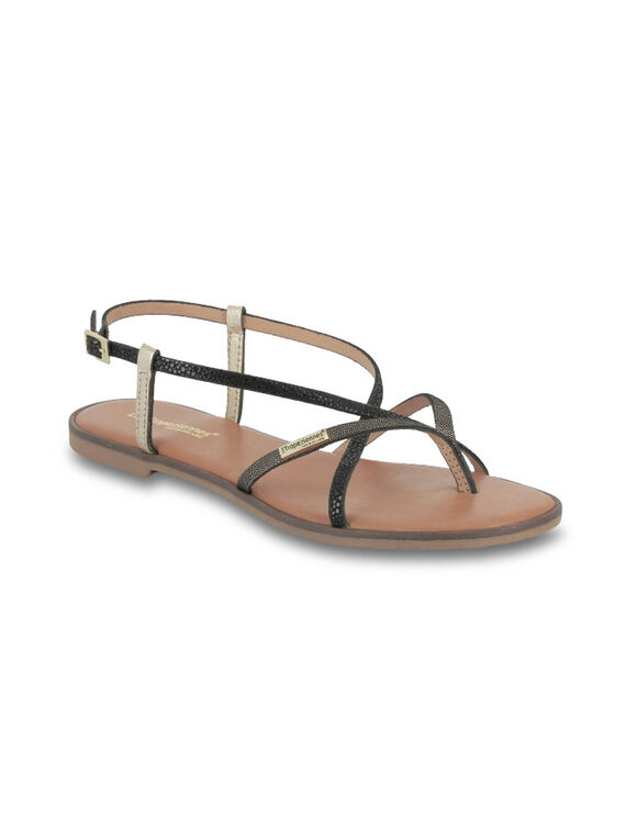 Sandales plates entredoigt en cuir, Monagum (noir)