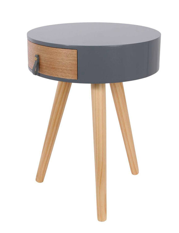 Table de chevet ronde bicolore TIHAME - 1 tiroir (gris)