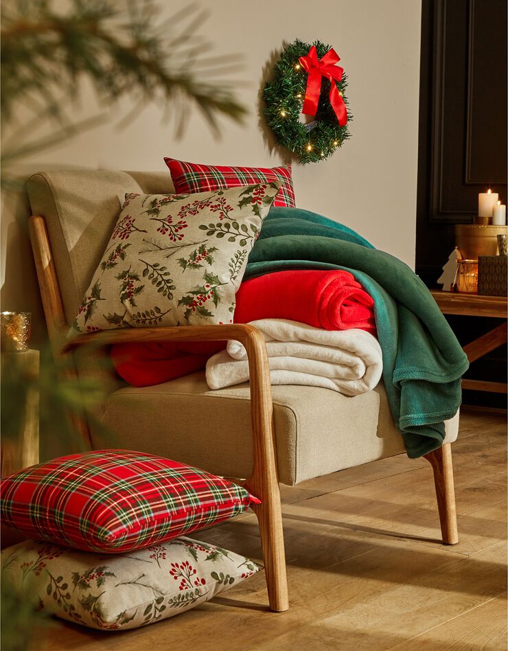 Lot de 2 housses de coussin imprimé houx (rouge / vert) Lot de 2 housses de coussin imprimé houx (rouge / vert)