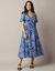 Robe longue évasée, coton imprimé (bleu / blanc)