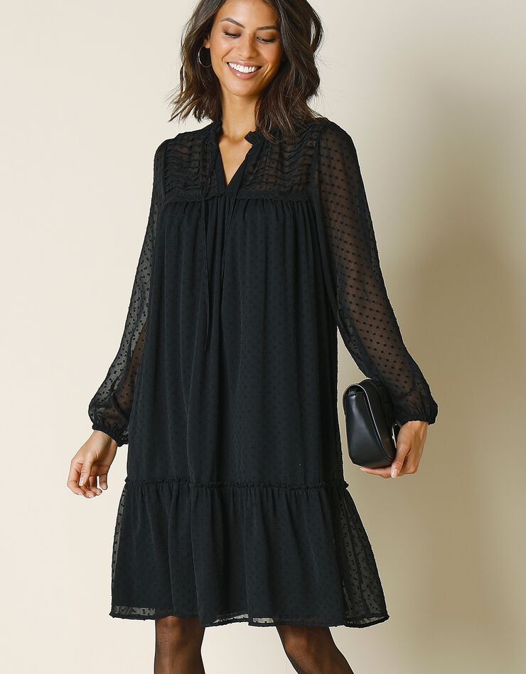 Robe courte volantée en voile plumetis (noir) Robe courte volantée en voile plumetis (noir)