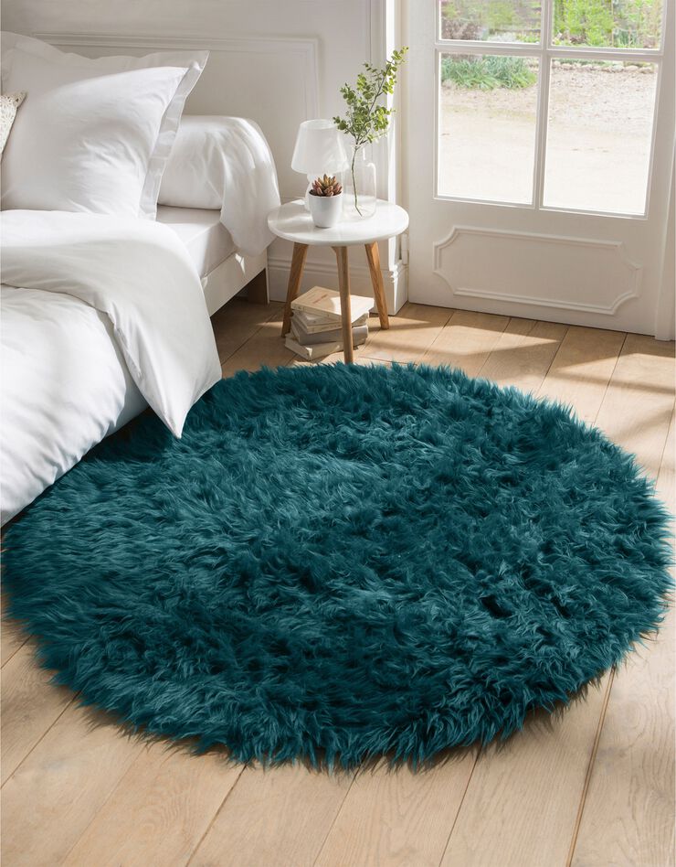 Tapis rond poils longs (émeraude)