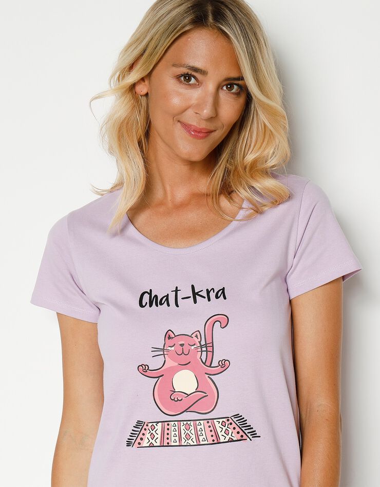 Chemise de nuit courte motif Chat-kra manches courtes (lilas) Chemise de nuit courte motif Chat-kra manches courtes (lilas)