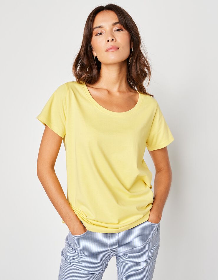 Tee-shirt col rond manches courtes uni coton (jaune pâle) Tee-shirt col rond manches courtes uni coton (jaune pâle)