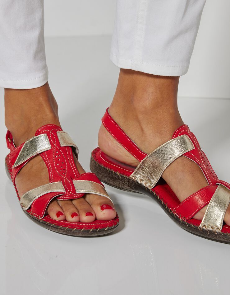 Sandales bicolores en cuir extra souple - rouge (rouge) Sandales bicolores en cuir extra souple - rouge (rouge)