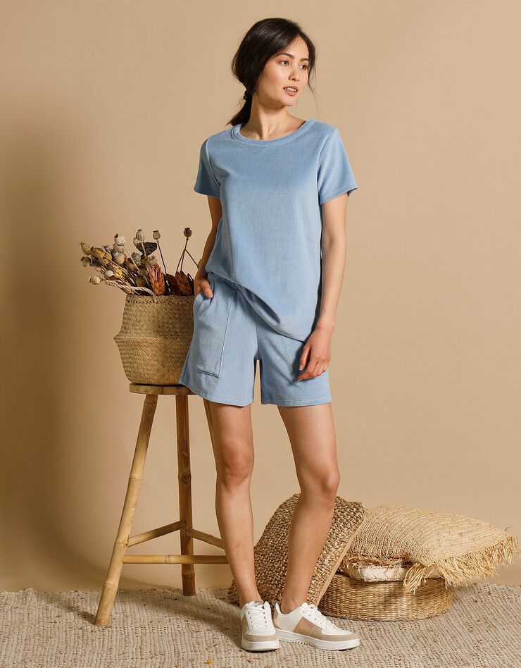 Tee-shirt col rond éponge velours (bleu lavande) Tee-shirt col rond éponge velours (bleu lavande)