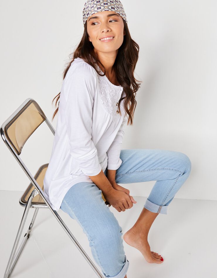 Tee-shirt macramé manches longues (blanc) Tee-shirt macramé manches longues (blanc)