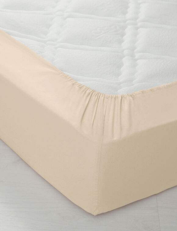 Drap-housse uni polyester - coton bonnet 32 cm (sable)