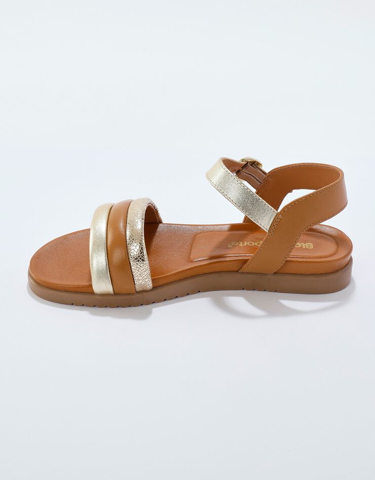 Sandales compensées en cuir fantaisie tricolore (caramel)