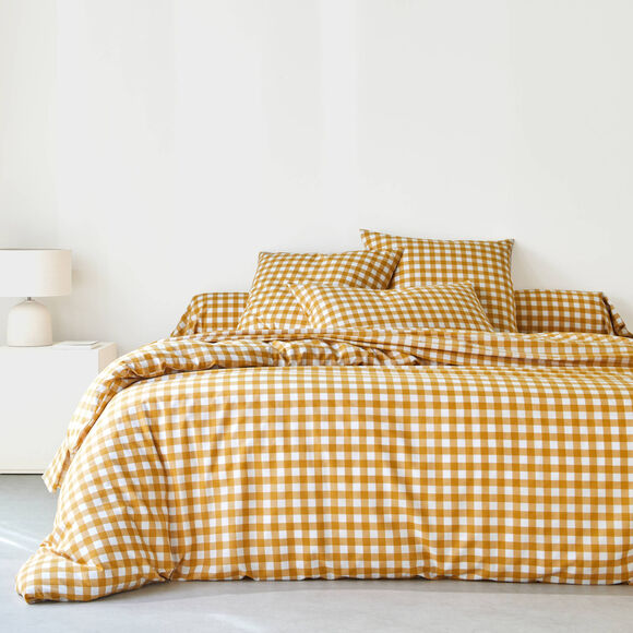 Linge de lit Lou imprim&eacute; carreaux - coton (miel)
