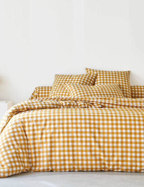 Linge de lit Lou imprim&eacute; carreaux - coton (miel)