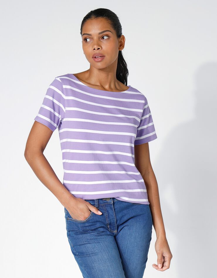 Tee-shirt marinière, manches courtes (parme / blanc) Tee-shirt marinière, manches courtes (parme / blanc)