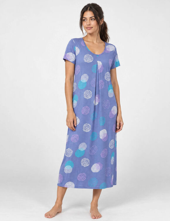 Chemise de nuit longue imprim&eacute;e graphique (bleu jean)