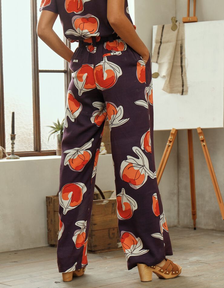 Pantalon fluide imprimé, collection "Odette Lepeltier" (prune / terracotta) Pantalon fluide imprimé, collection "Odette Lepeltier" (prune / terracotta)