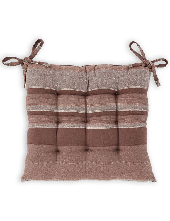 Galette de chaise carr&eacute;e ray&eacute;e - lot de 2 (chocolat)