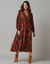 Robe longue col V manches blousantes, crépon imprimé (multicolore)