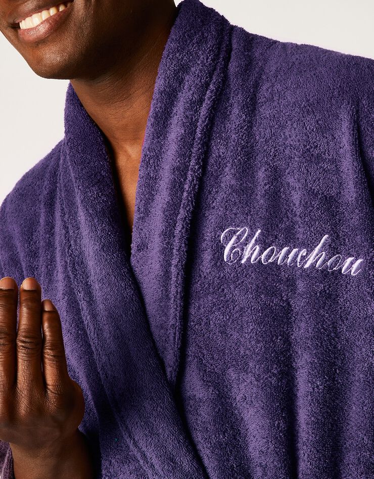 Peignoir mixte adulte éponge bouclette col châle personnalisable (aubergine)